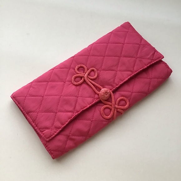 Crabtree & Evelyn Handbags - Vintage Crabtree & Evelyn London Pink Satin Quilted Cosmetic Jewelry Bag Pockets